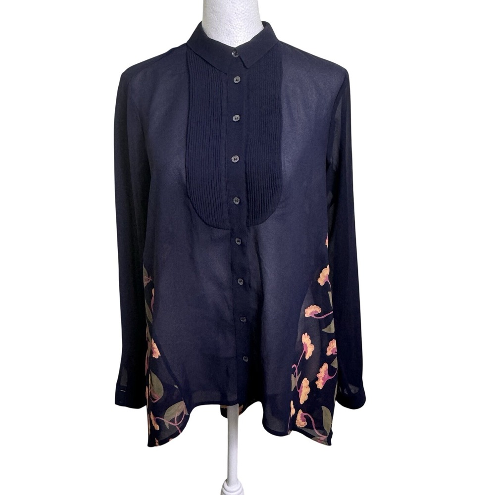 Maeve Anthropologie Sheer Floral Tuxedo Blouse 2 Whimsigoth Fairycore Romantic